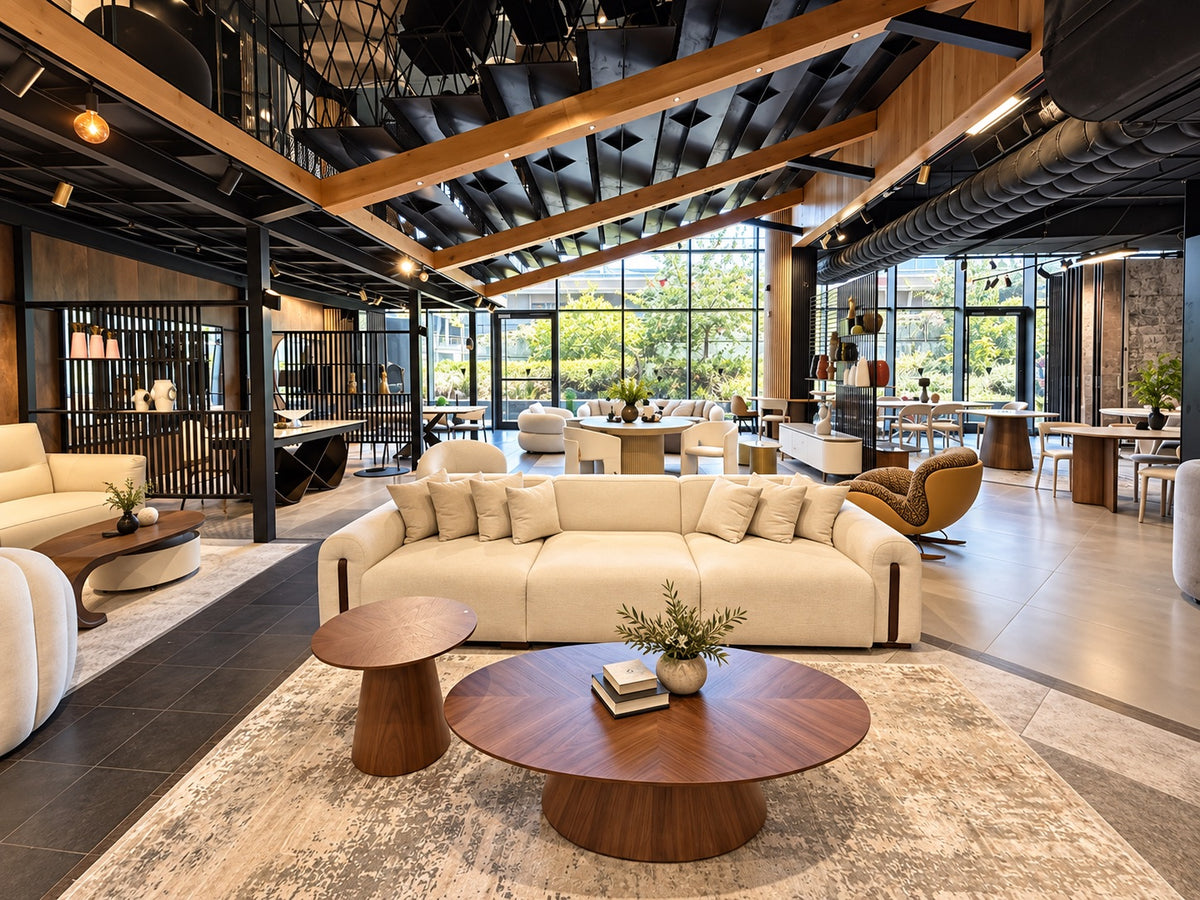 Vilance flagship showroom in Rishon LeZion, Israel, with curated living room sets