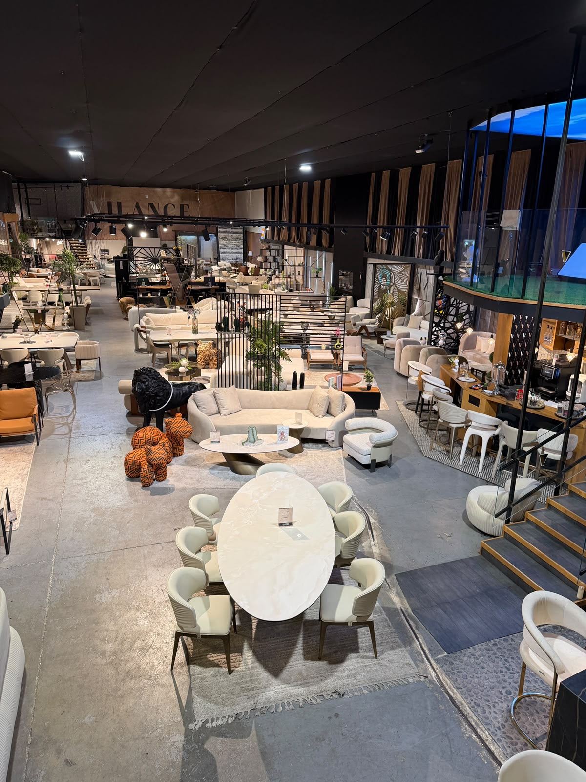 The Vilance showroom in Netivot seen from above: a vast hall of sofas, dining sets and lounge chairs