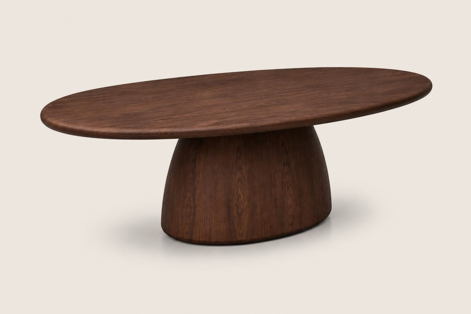 SOHO oval walnut dining table on a sculptural pedestal